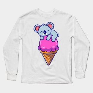 Cute Koala On Ice Cream Cone Cartoon Long Sleeve T-Shirt